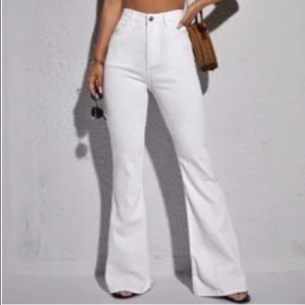 White flare denim jeans